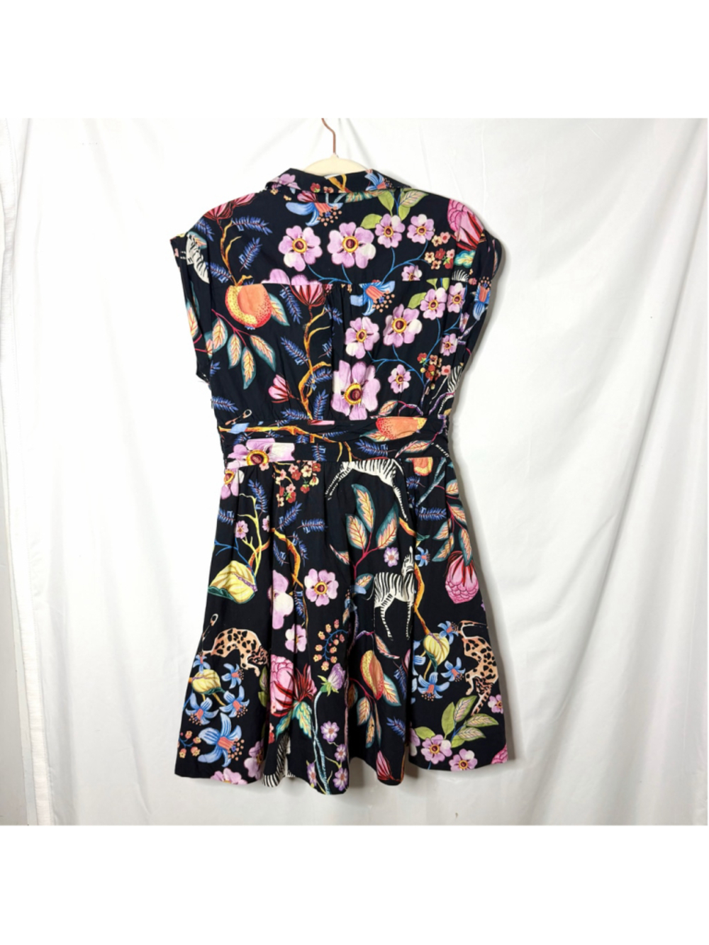 Women's Maeve Anthropologie Floral Animal Print Mini Dress Black Size 6 - Picture 5 of 10